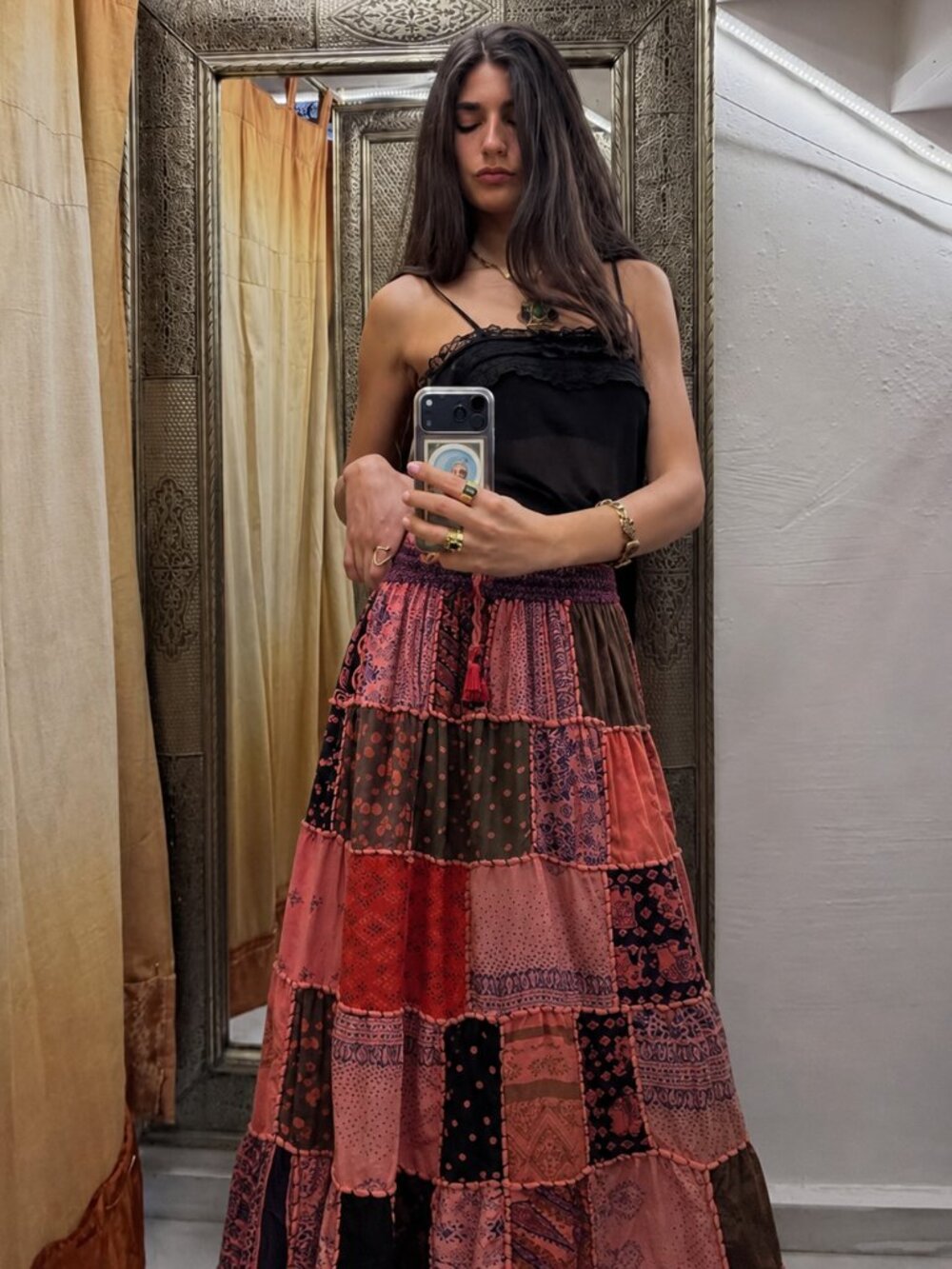 Vintage Handmade Patchwork Maxi Skirt Size Small Full Multicoloured Boho (M)